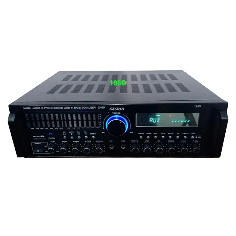 198D 600 Вт 14-диапазонный эквалайзер микрофон эхо/задержка BT/USB/SD/MMC/AUX аудио вход Цифровой синий зуб караоке усилитель динамик FM/LED.