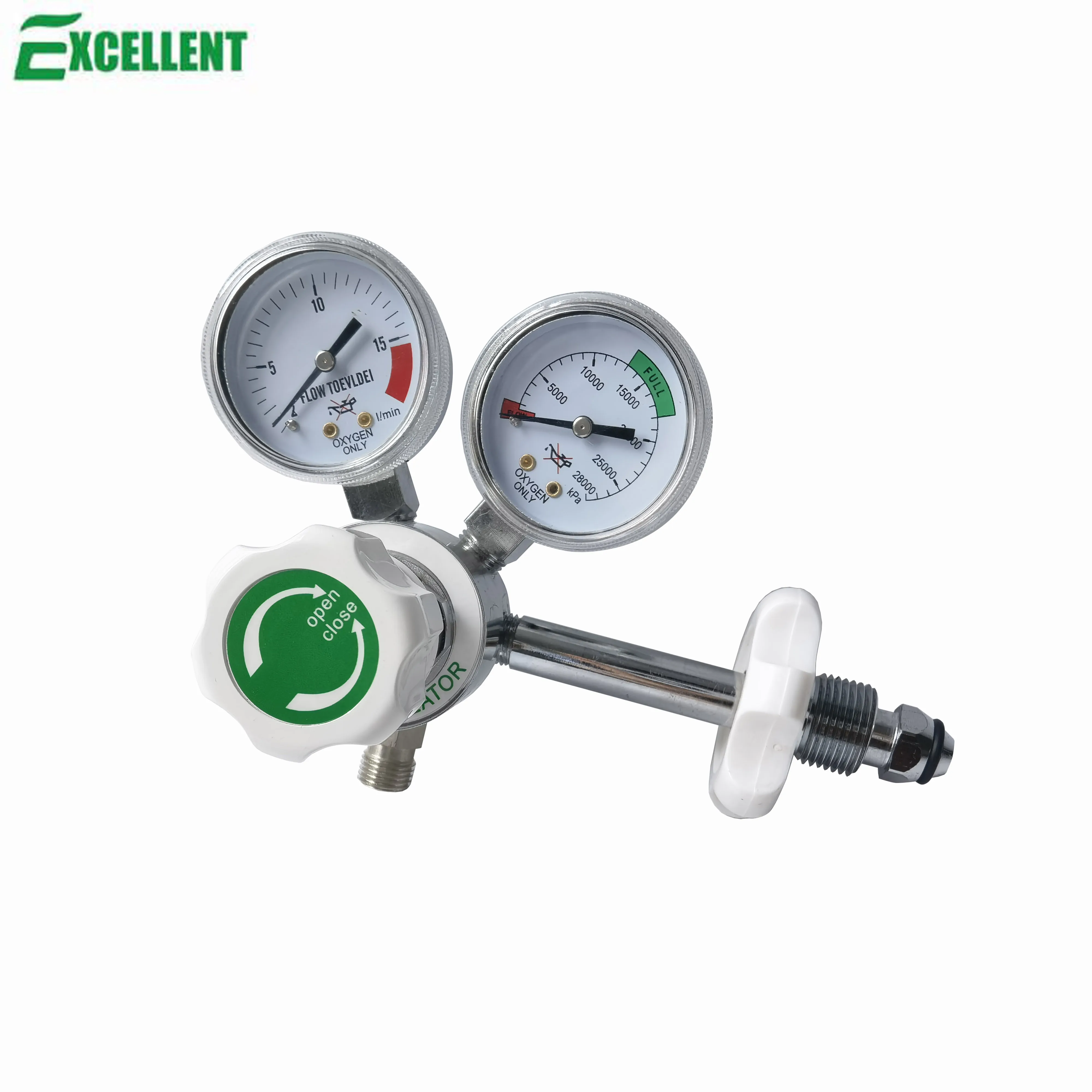 Brass medical oxygen regulator with dual gauges Bullnose type oxygen cylinder pressure reducing valve