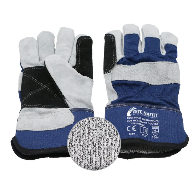 ENTE SAFETY 10.5 Inch Custom Logo Natural White Cowhide HPPE Liner Reinforced Palm Cow Split Leather Wholesale Welding Gloves