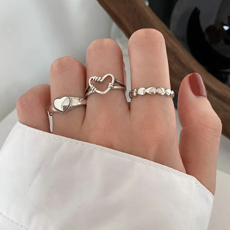 High Quality Ins Retro Love No-Fading Opening Adjustable Couple Ring Set Female For Girls