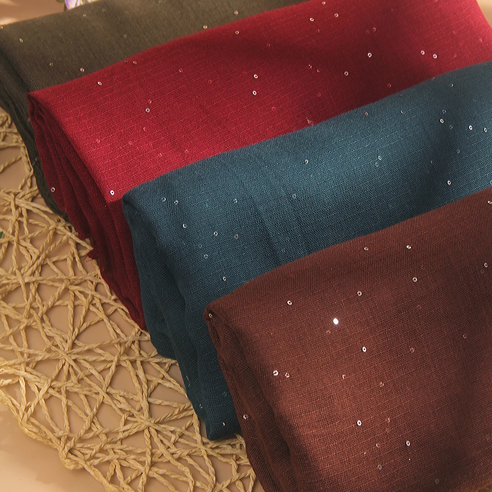 New Trend Luxury Plain Color Shawl Arab Dubai Muslim Women Soft Breathable Cotton Feeling Hijab Scarf With Sequin