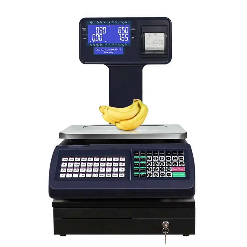 POS System Supermarket Barcode Label Printing Scale Cash Register With Wifi and Scanner