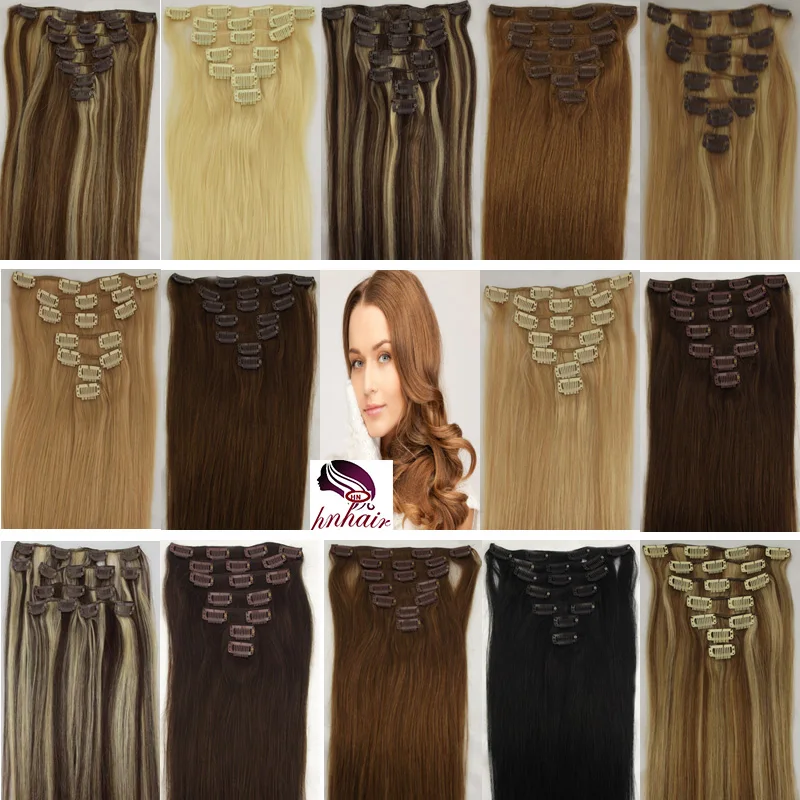 remy clip in hair extension 7pcs 70gram  20inch clip on indian hair extensions