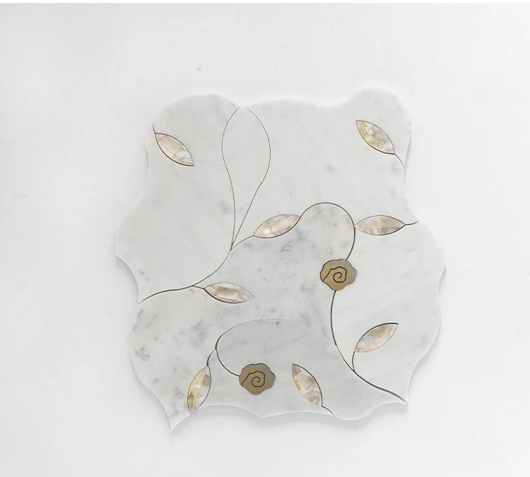 Factory Supplier Luxury Nature Marble Mix Shell & Metal Waterjet Exquisite Hotel Villa Palace Decorative Wall Mosaic Tiles