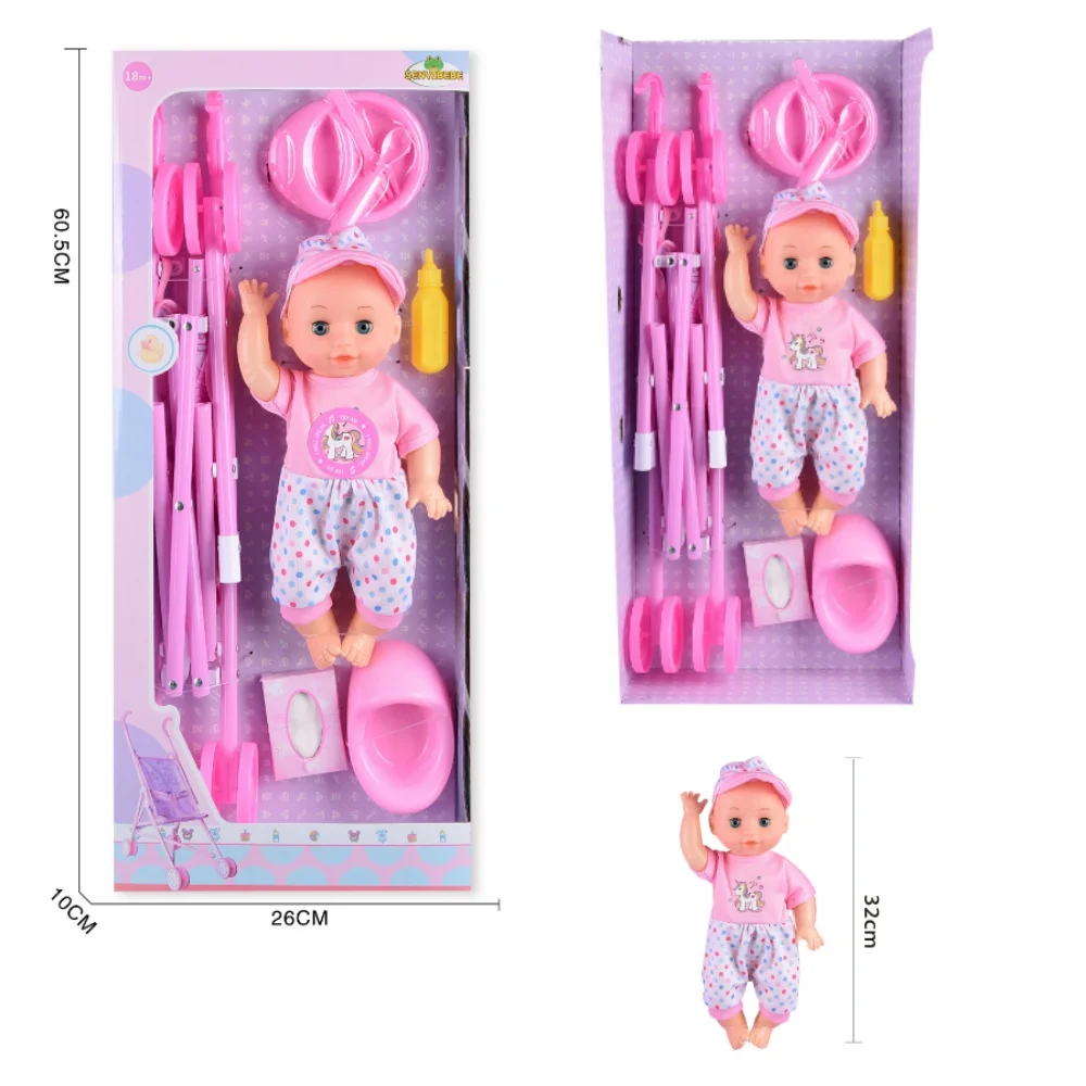 luxury Nursery Play set with suction bottle, ice cream, urinal, 55CM plastic cart baby dolls sets reborn doll kids