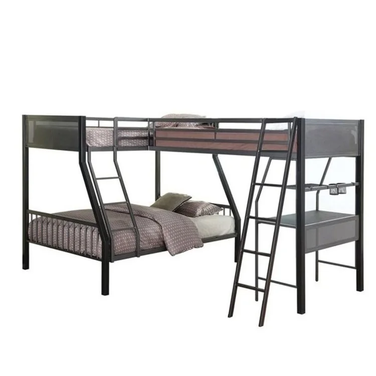 China supplier high quality metal twin full L-shaped study loft bunk bed for 3 or more