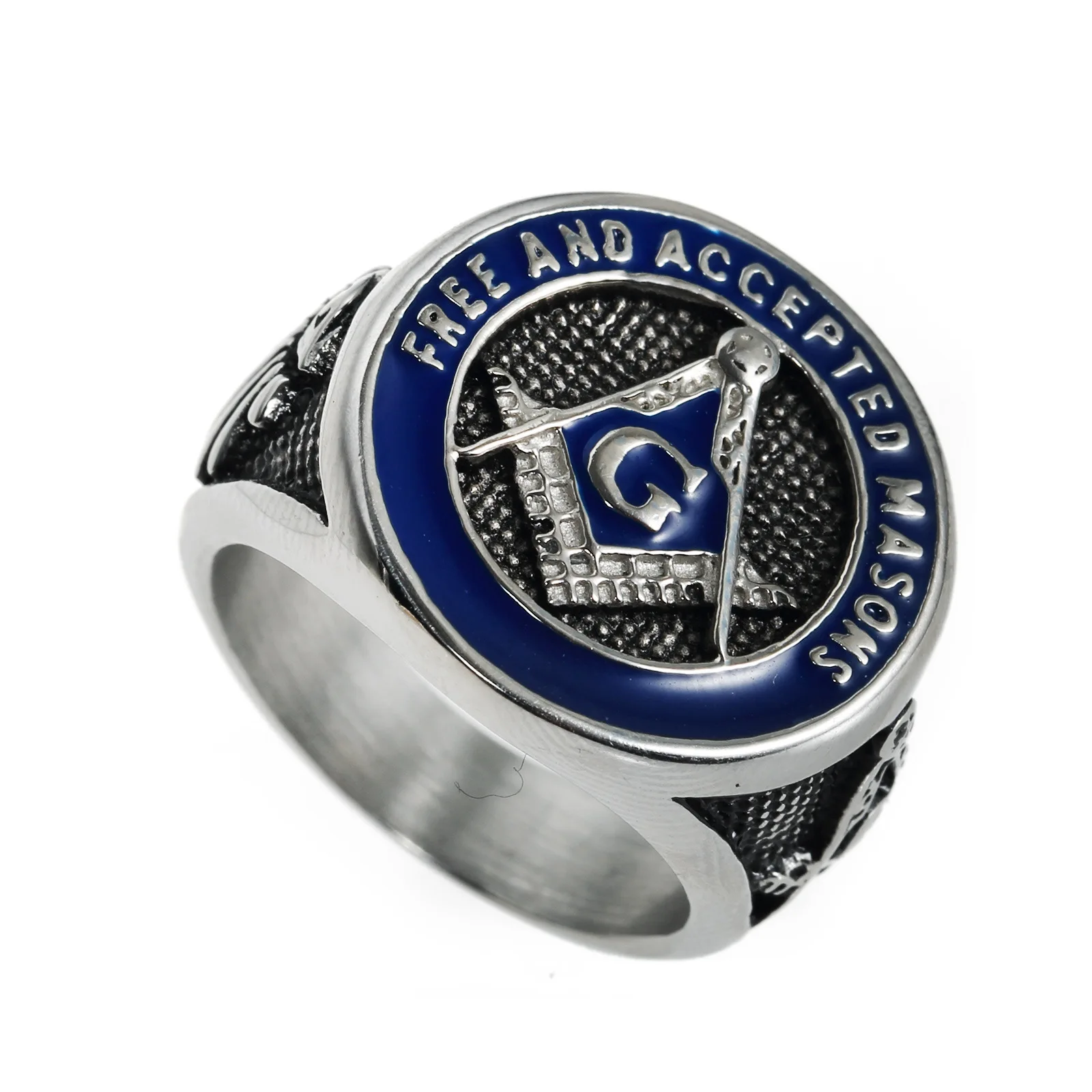 Personalized Custom Masonic Stainless Steel Letter Rings Gold And Silver Plated Enamel Blue Freemasons Finger Ring