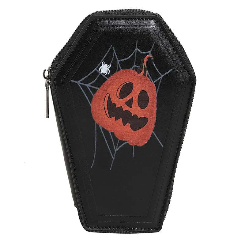Customize Halloween Skull Ghost Pumpkin Wallet Card Holder Personalized Leather Coffin Shape Wallets for Women Customize Wallet