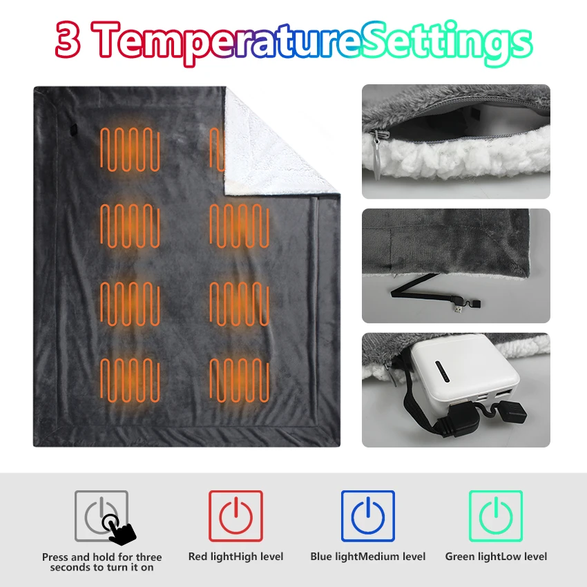 Custom Wholesale Eco-Friendly USB Rechargeable OEM Electric Heated Fleece Sherpa Blankets For Winter