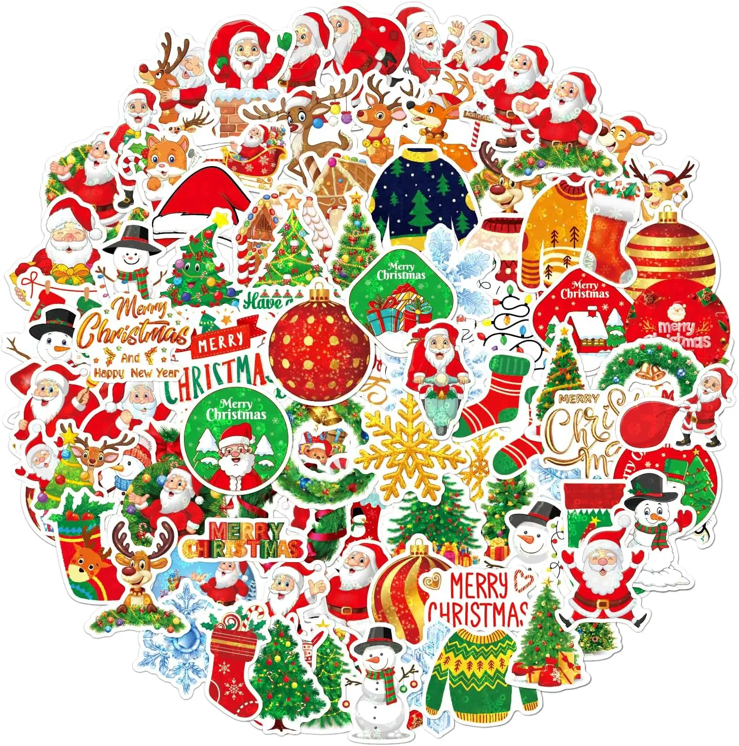 Custom High Quality Happy Fun Merry Christmas Colorful Festival Stickers in Sheet for Christmas Cards Envelopes Arts and Crafts