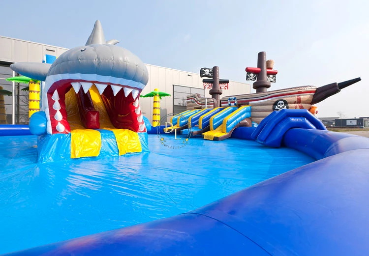Giant Inflatable Water Park Games Waterworld Pirate Shark Battle Theme For Adults Kids
