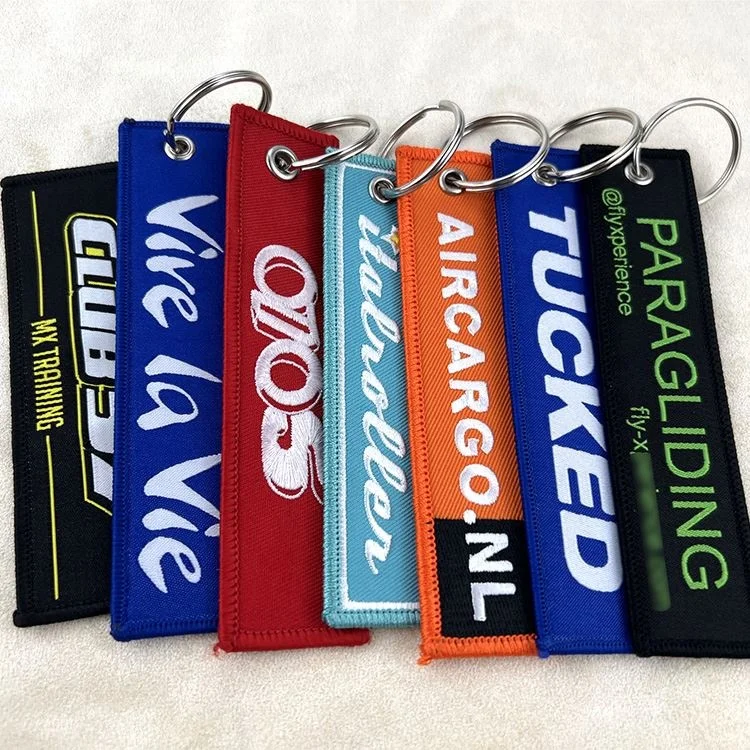 Custom Logo Embroidery KeyChain Woven Keychain Motorcycle Car Key Tags Flag Fabric Brand Name Logo Keychains With Good Sewing
