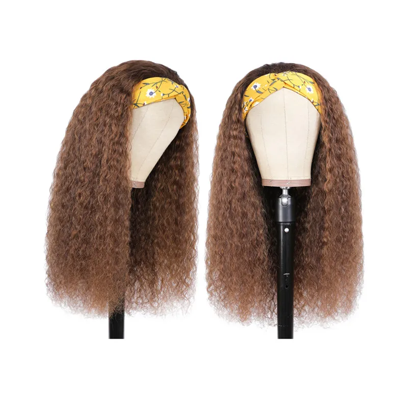 Cheapest blend colored raw cuticle aligned 1 donor curly piano color 18/613 bohemian curl human hair wigs with band