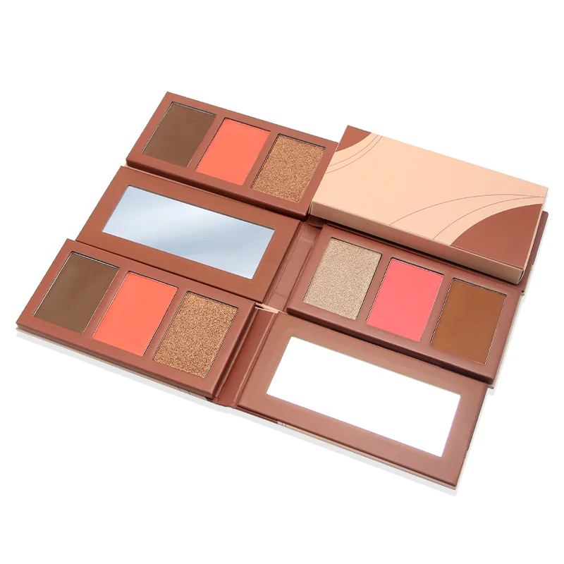 3 in 1 private label waterproof blush highlighter pressed contour face powder palette bronzer for black women