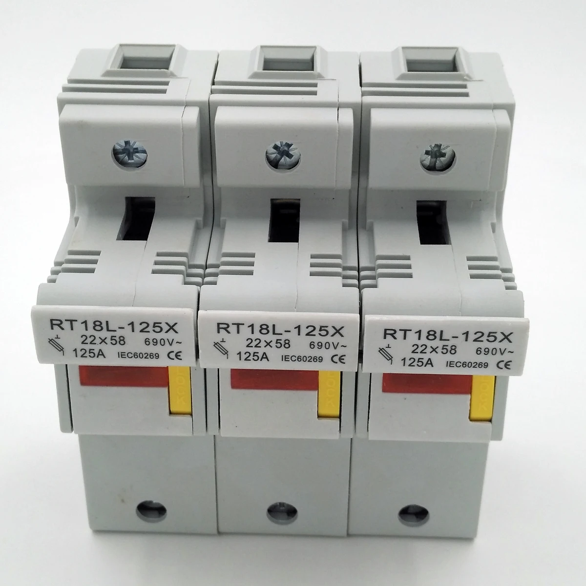 High Thermal Breaking Capacity 690V 3P Cylindrical Fuse Base 125A RT18-125X Low Voltage Thermal Fuse Holder 22*58 Fuse link