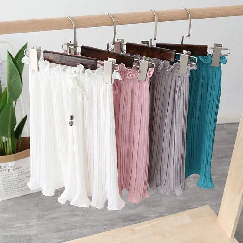 Hot Selling Teenage Girls Summer Wide Leg Pants Thin Chiffon Pants Kids Loose Pleated Fashion Baby Trousers
