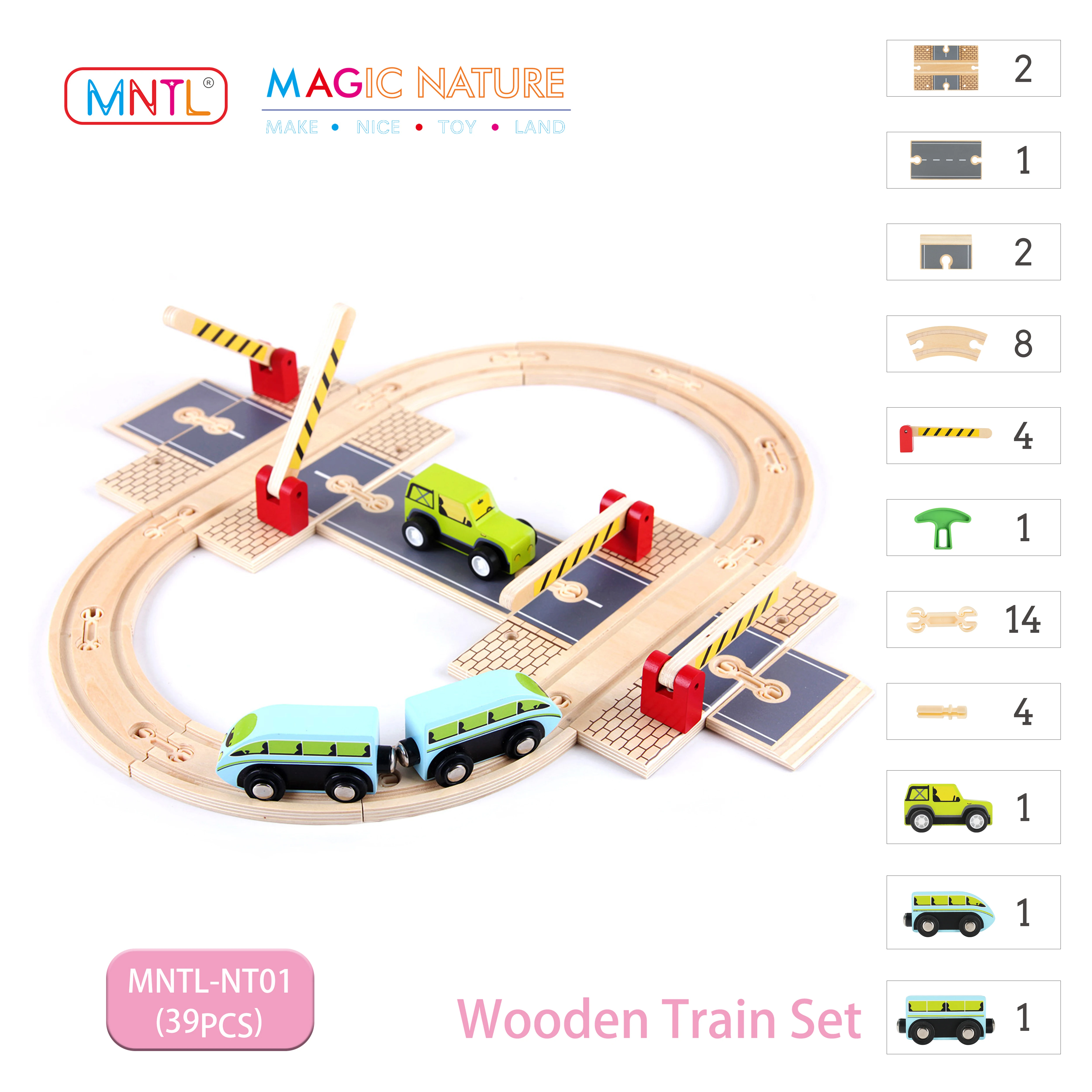 MNTL Wooden Train Rc Drack Car Racing Track Set With Track Sliding Assemble For Kids