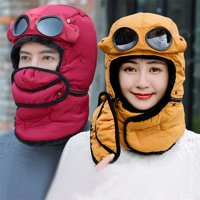 2024 Winter Fashion 360 Degree Wind Resistant Blank Russian Snow Mask Hat Faux Plush Fur Lei Feng Trapper Hats With Glasses