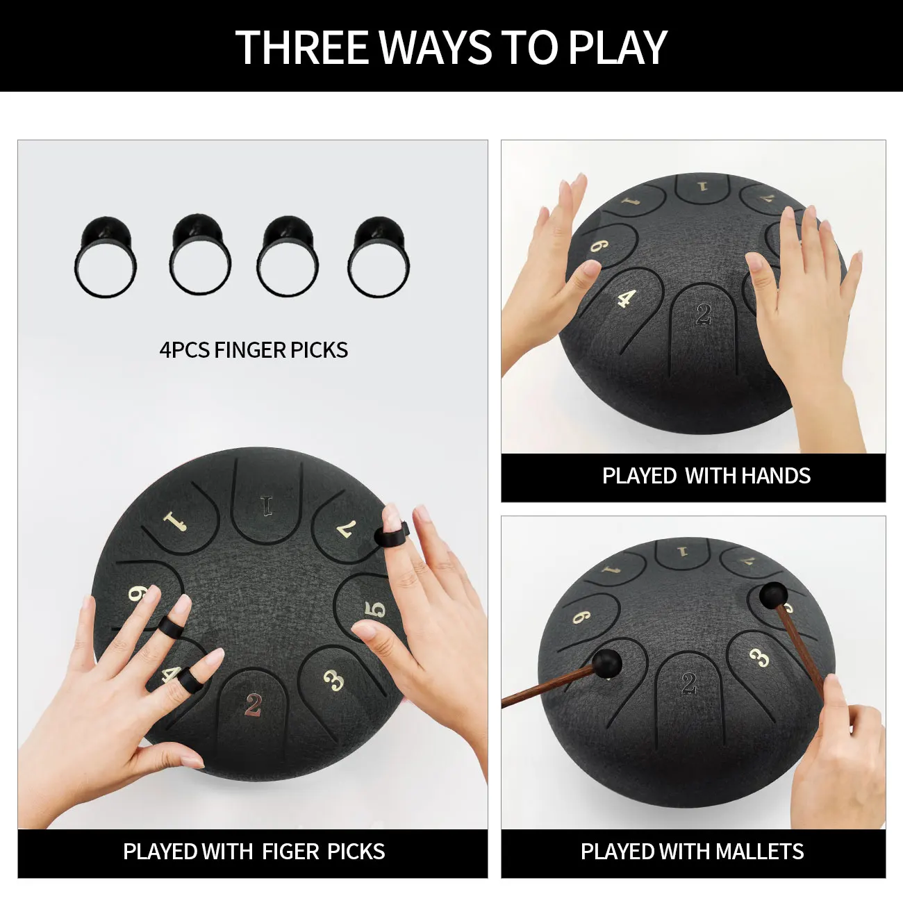 ASTEMAN стальной барабан для языка серия из углеродистой стали матовый черный 6 дюймов 8 тонов Лотос стальной барабан для языка