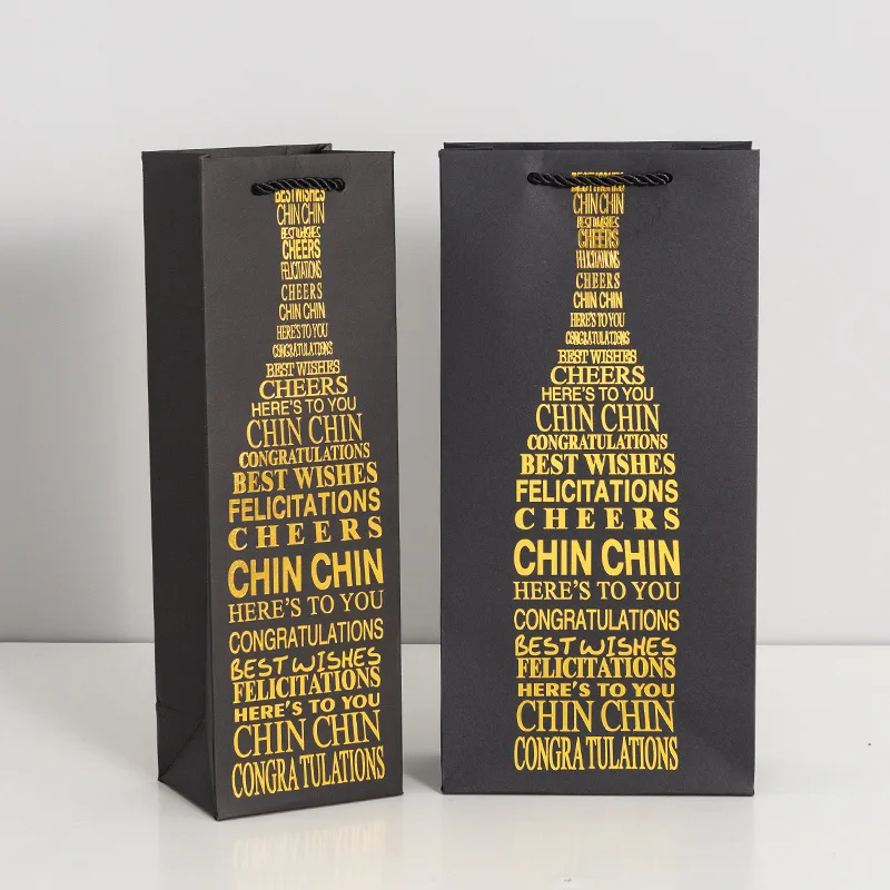 Luxury gold stamping wine bags custom logo portable paper gift bag wine bag for wine bottles