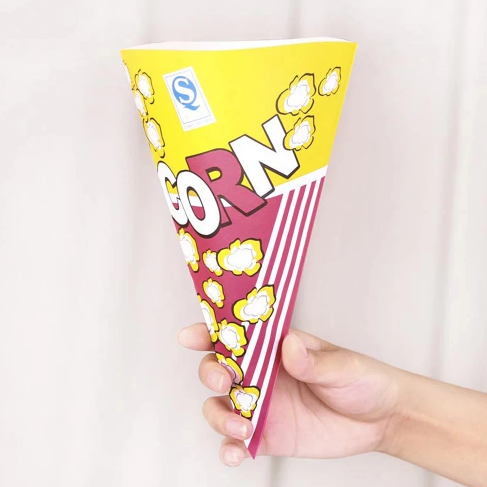Cone Shape Popcorn Bags Paper Popcorn Paper Bag Treat Bags with Tapered Tips Paper for Pop Corn Candy Snacks Wedding Party