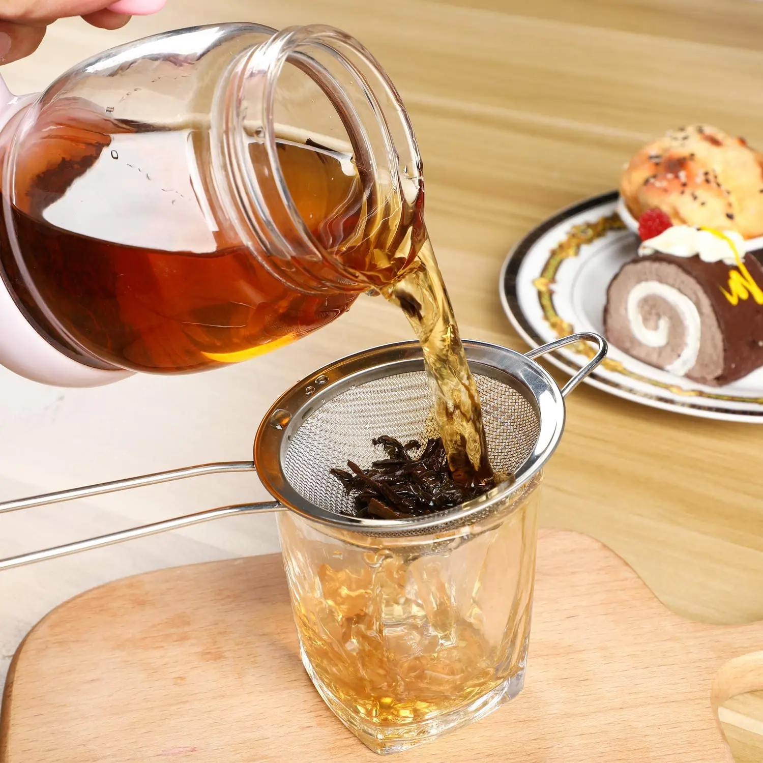 Stainless Steel Tea Coffee Cocktail Food Strainer with Long Handle and Hanging Loop Small Conical Cone Mesh Sieve Strainer