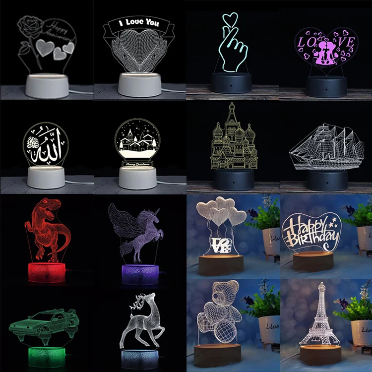 7-цветная градиентная 3D визуальная Иллюзия ночник для детской комнаты светодиодный сна