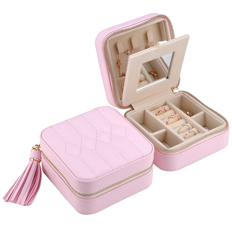 Custom Logo Girls PU Leather Small Jewellery Organizer Portable Joyero Jewel Case Gift Boxes Travel Earring Jewelry Box