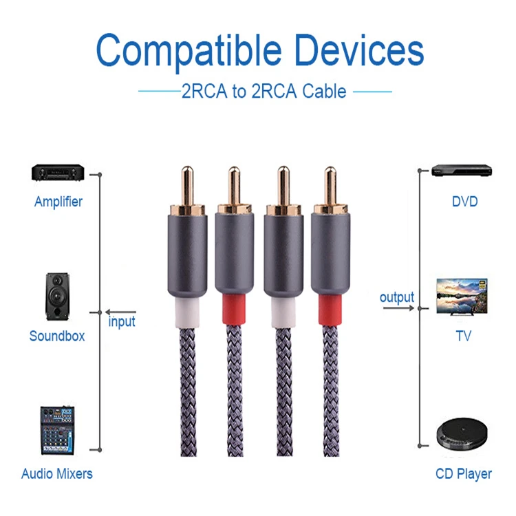 Plated Jack Speaker Nice Good Feedback Audio 2rca To 2rca Cables Y Factory Price 6 Ft Rca Plug Wire Cable