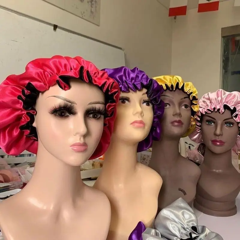 
Sample For Taste silk satin hair scarf satin head wrap boonet Two Layer with your brand logo hairpin eyelashes 