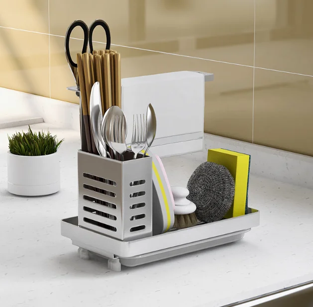 Newly Design Kitchen Sink Utensil Holder Kitchen Tool Organizer Holder Sink Caddy Steel Sponge Holder Organizer Tidy Drains