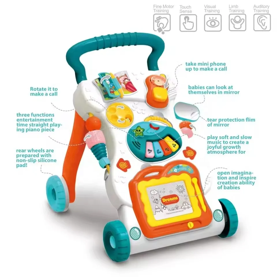 2 in 1 baby learning walker with light and music push trolley toys Gift for Toddlers multifunctional education baby walker