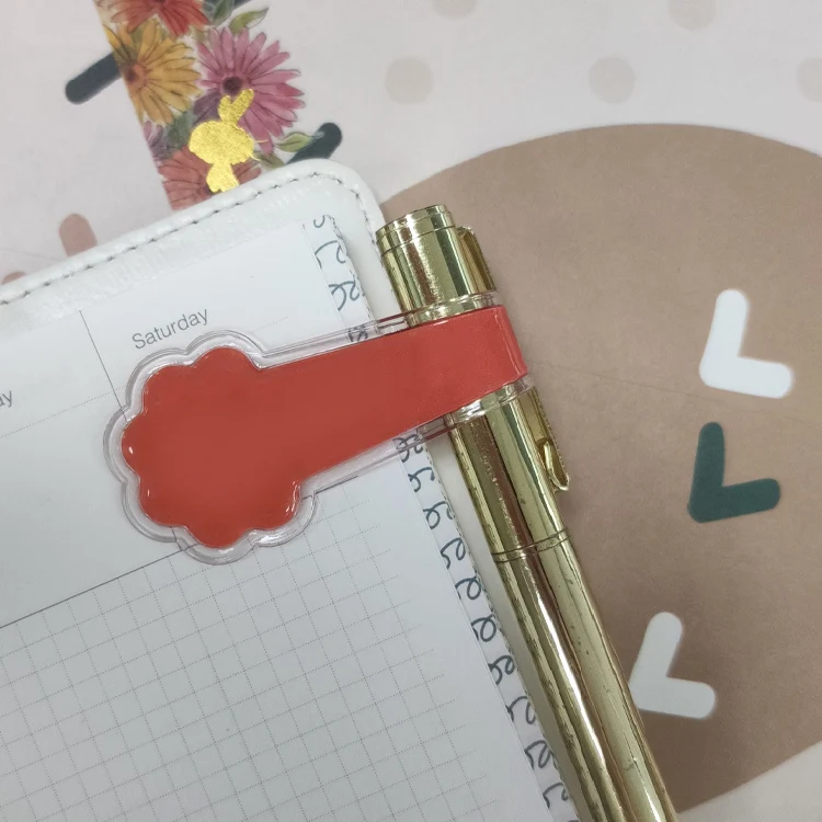 Custom metal binder PU leather magnetic reflective bookmark for notebook paper clip