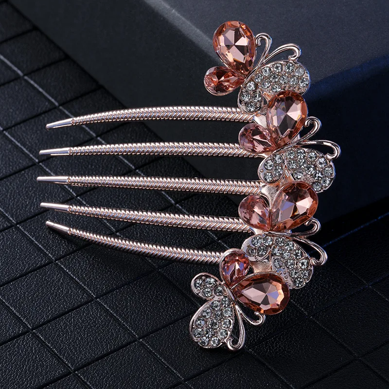 Factory Price Korean Five Tooth Clust Combs Flower Leaf Bridal Crystal Afro Comb Clip In Hair Bun Hair Accessories