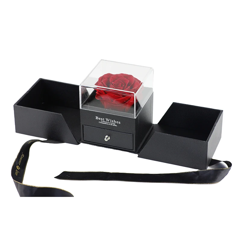 Пользовательская акриловая вечная роза кольцо цветок коробка с выдвижным ящиком