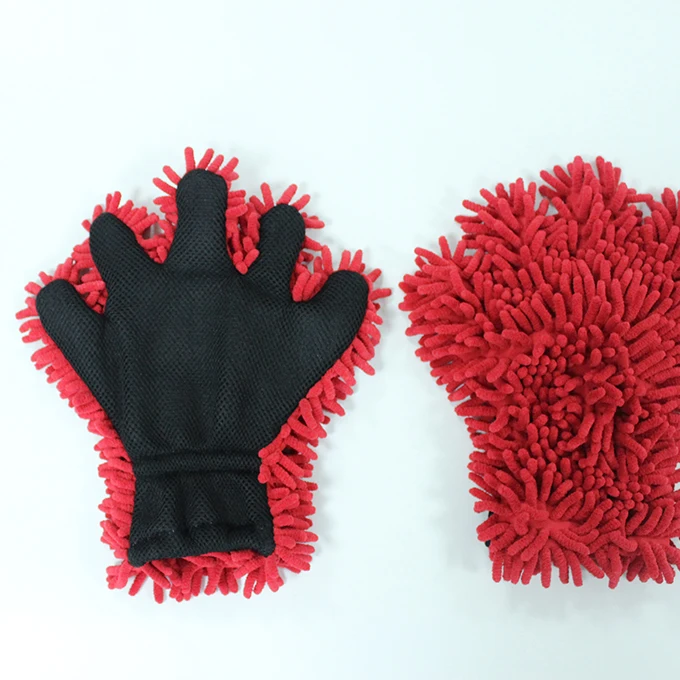 Plush soft multifunction double-sided chenille sponge microfiber 5 finger car wash mitt cleaning dusting glove