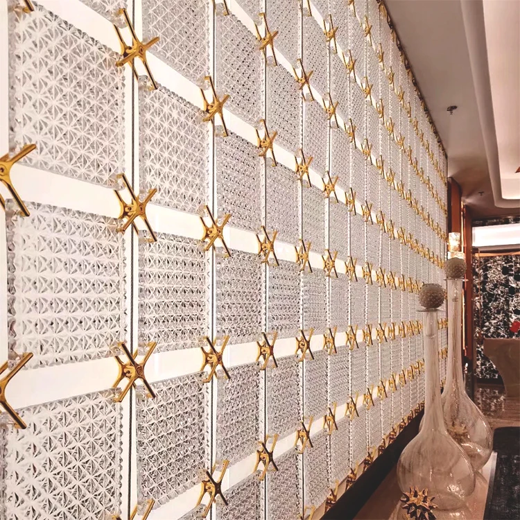 Curved Glass Tiles Diamond Textured Crystal Glass Tiles Hanging Pieces for Partition Screen Clear Decorative Solid Glass Tiles