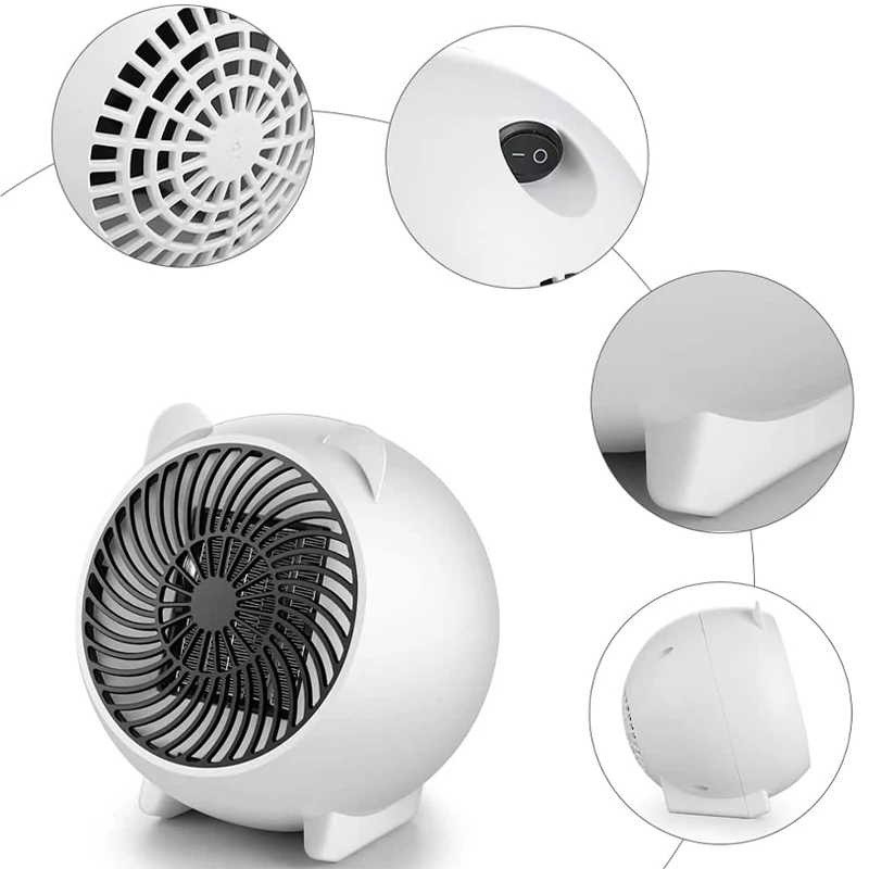 Mini Cute Round Portable Household Use Fast Heating PTC Ceramic Space Air Hot Electric Fan Heater For Home Room Desk Winter Warm