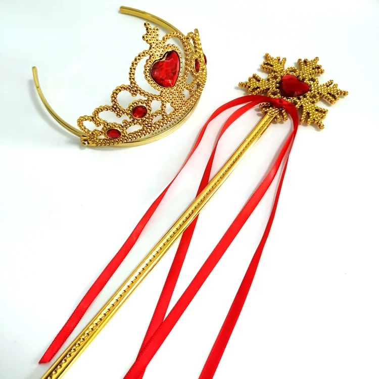Frozen Birthday Party Supplies 2pcs/set Girls Princess Tiara Crown Magic Wand Kids Crown Rhinestone Tiara