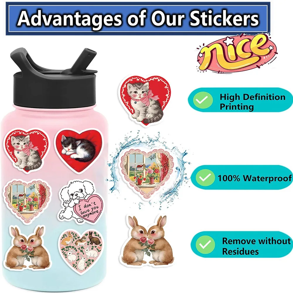 50Pcs Retro Cute Little Kitten Lamb Graffiti Stickers For Girls Animal Toys Little Bear Fawn Doll Sticker