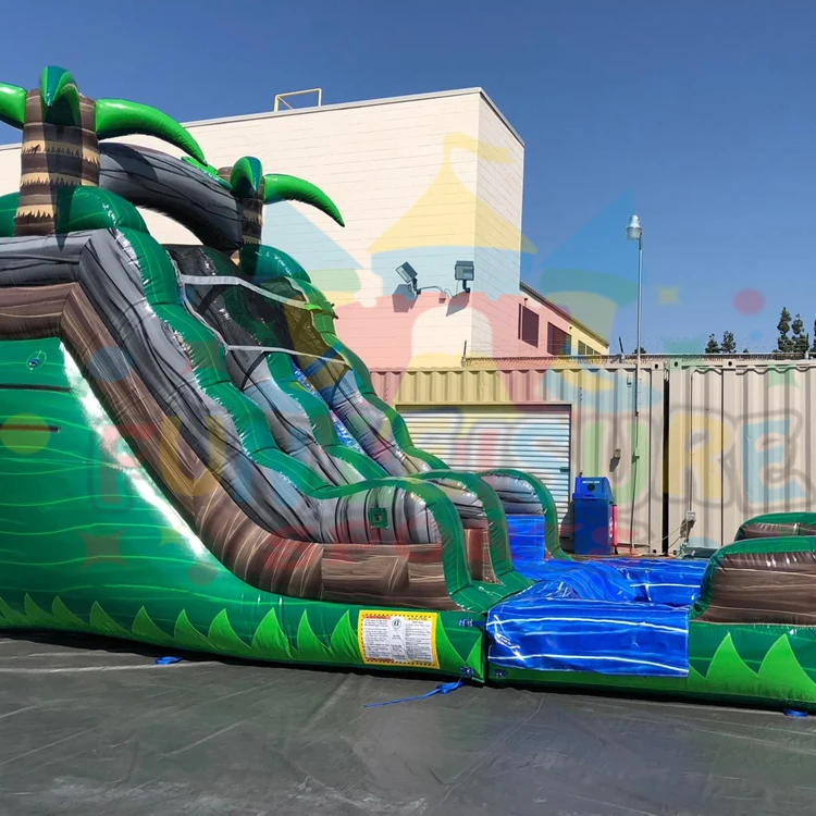 18 ft commercial grade backyard kids entertainment jumper castle  toboggan gonflable inflatable blue dual lane waterslide