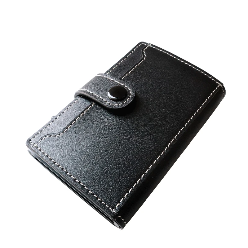 Genuine Leather Pop Up Credit Card Case with RFID NFC Protection for 10 Cards Wallet with Compartment for Notes and Coins