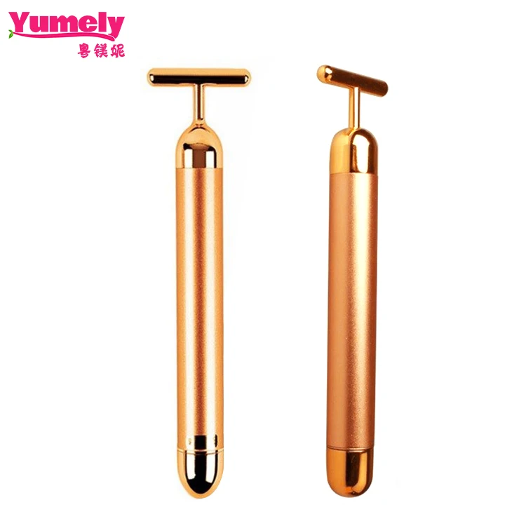 Beauty Bar 24k Golden Pulse Facial Massager, T Shape Gold Stick Facial Roller Massager