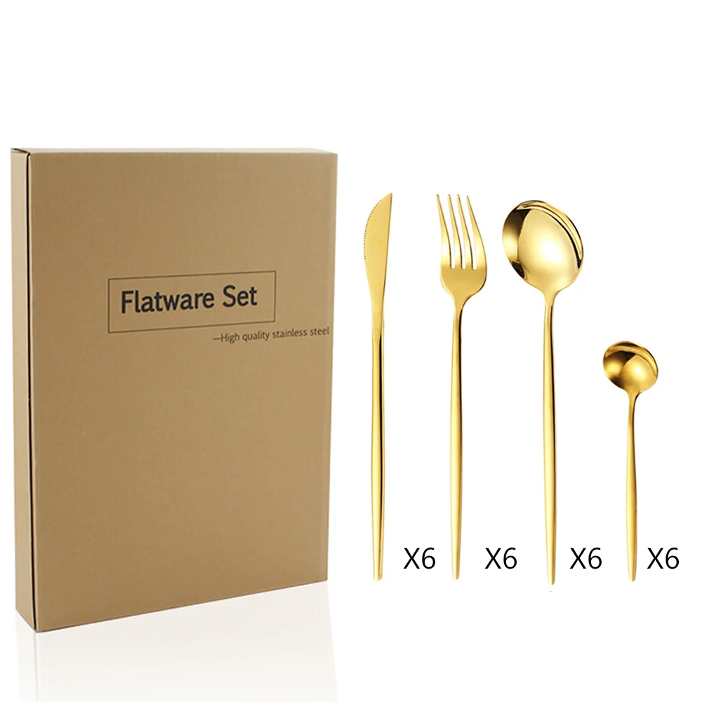 Factory Wholesale Knife Spoon and Fork Set Custom 24pcs Gold Fork and Knife Spoon Stainless Steel Portugal Cutlery Sets