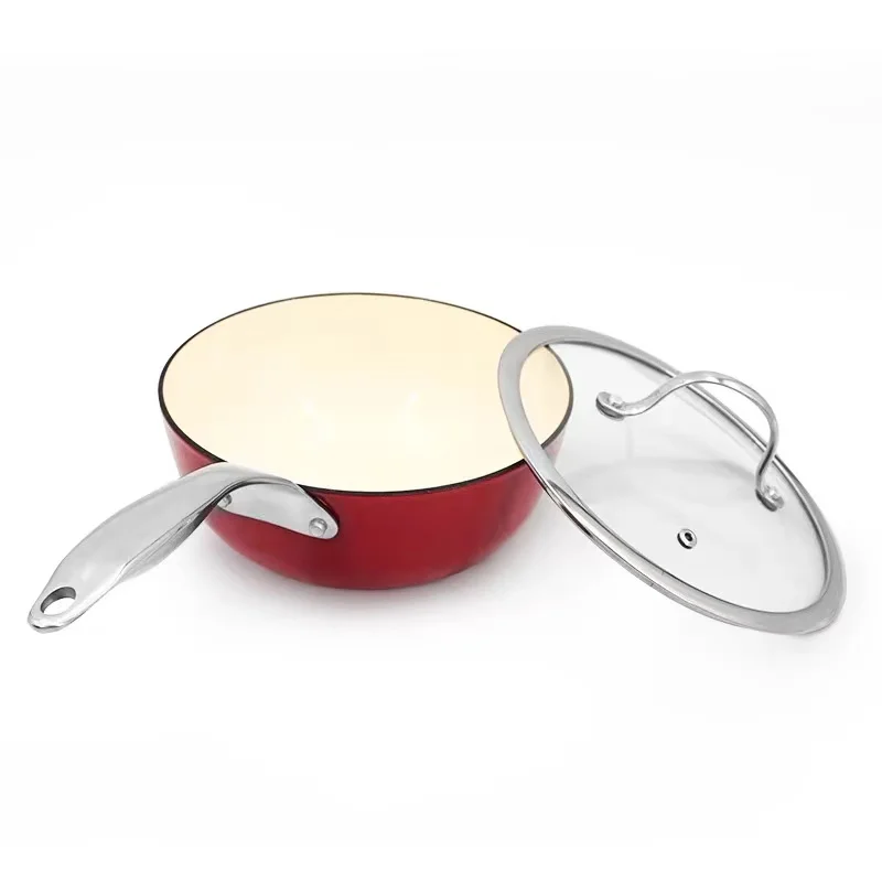 Cast iron enamel milk pan with stainless steel handle glass lid with DHL Fedex 5-15 day shipping period