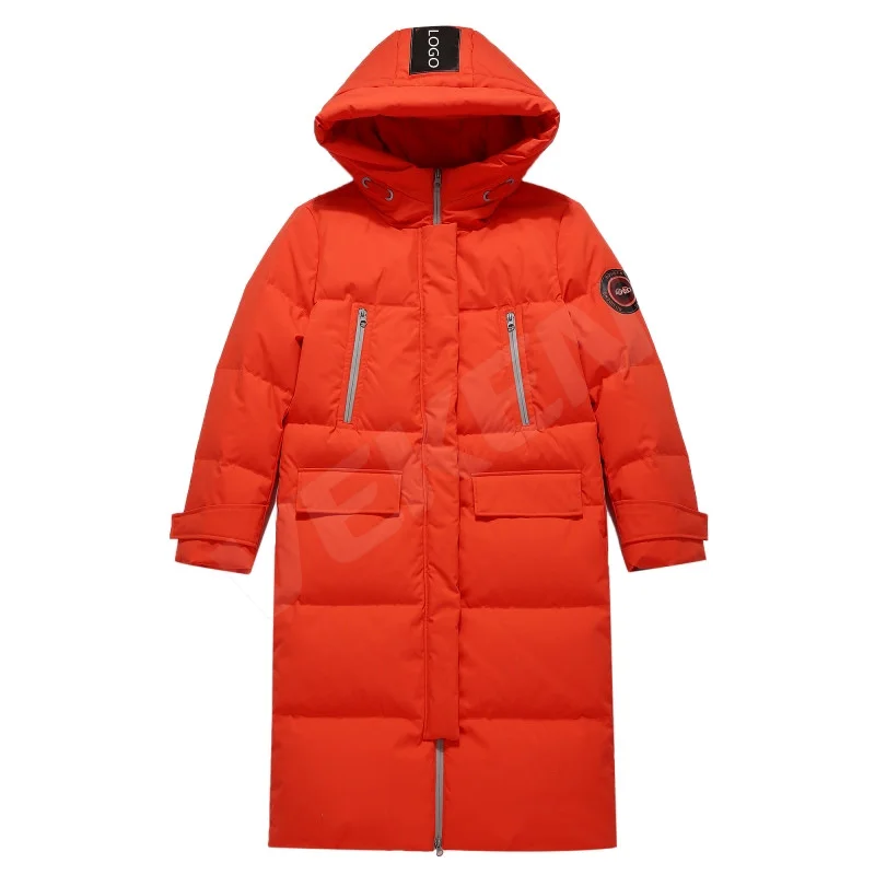 Windproof Multy Color Zipper Orange Long Sleeve Waterproof Clothes Women Puffer Jacket With Hood Overcoat For Outdoor Winter Ski