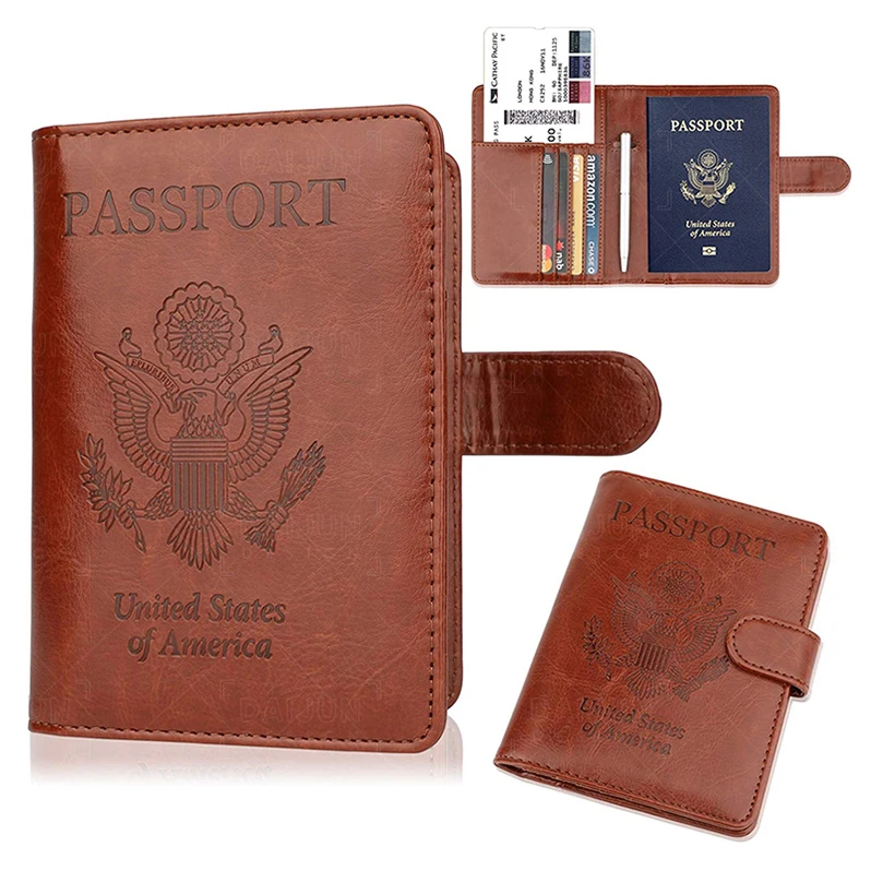 Wholesale Custom USA Cover Pu Leather 4x3 Inch Card Holder Wallet Case Passport Holder leather
