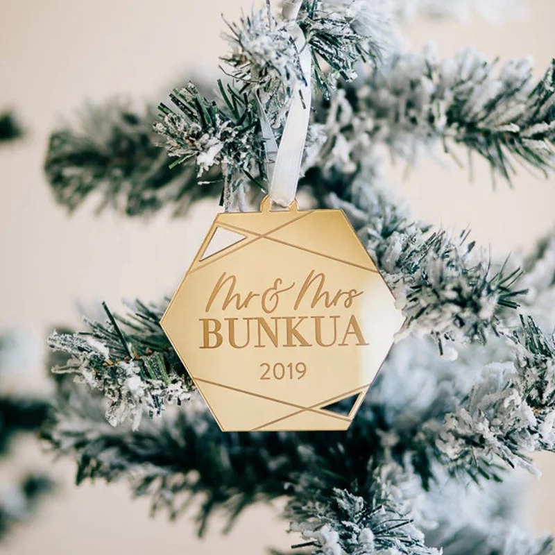 2021 Рождественское украшение, шестигранное персонализированное украшение для рождественской елки, лазерная резка, акриловые рождественские подвесные украшения