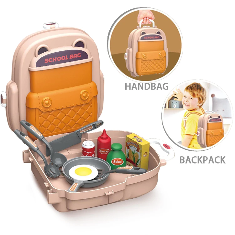 2 In 1 Cooking Games Simulation Pretend Play Kitchen Makeup Doctor Set House Toy For Kids Gift With Portable Backpack Bag