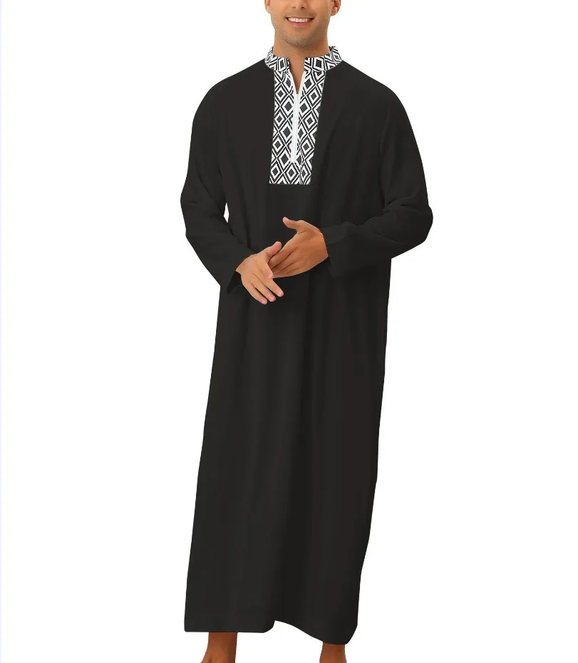 2024 Men Style Arabic Moroccan Islamic Thobe Dress Traditional Muslim Abaya Clothing